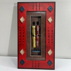 Wooden Shadow Box AFRICAN Wooden Tribal Figure 3D Art Wall Hanging 18"x 10"